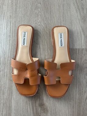 Steve Madden Cognac Leather Slip-On Mules